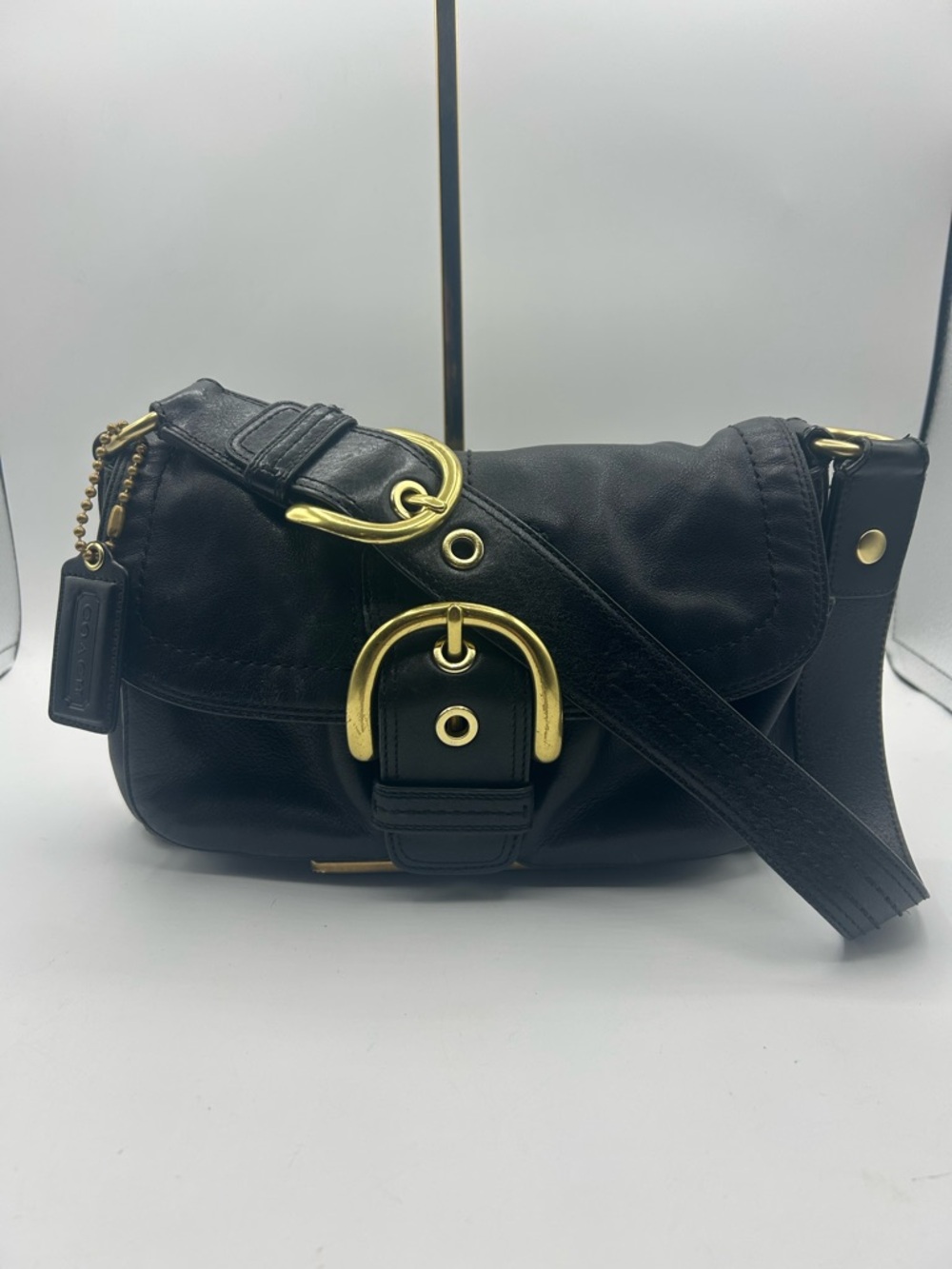 Coach Black Leather Shoulder Bag with Gold Hardware